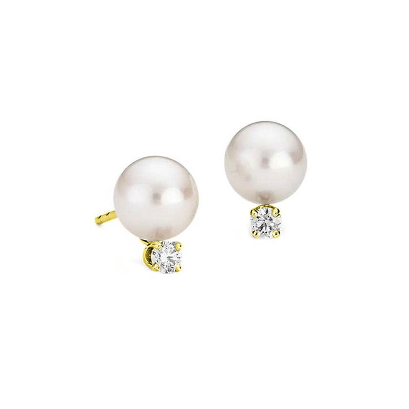14Kt Yellow Gold Diamond 1/20Ctw & Pearl Earring