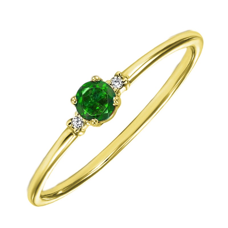14Kt Yellow Gold Diamond 1/50Ctw & Emerald 1/10Ctw Ring