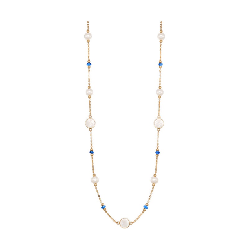 10Kt Rose Gold & Pearl-Sapphire 2Ctw Necklace