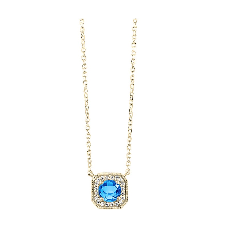 10Kt Yellow Gold Diamond 1/15Ctw & Blue Topaz 5/8Ctw Pendant