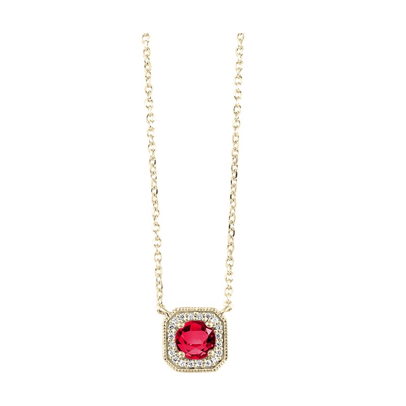 10Kt Yellow Gold Diamond 1/15Ctw & Created Ruby 1/3Ctw Pendant