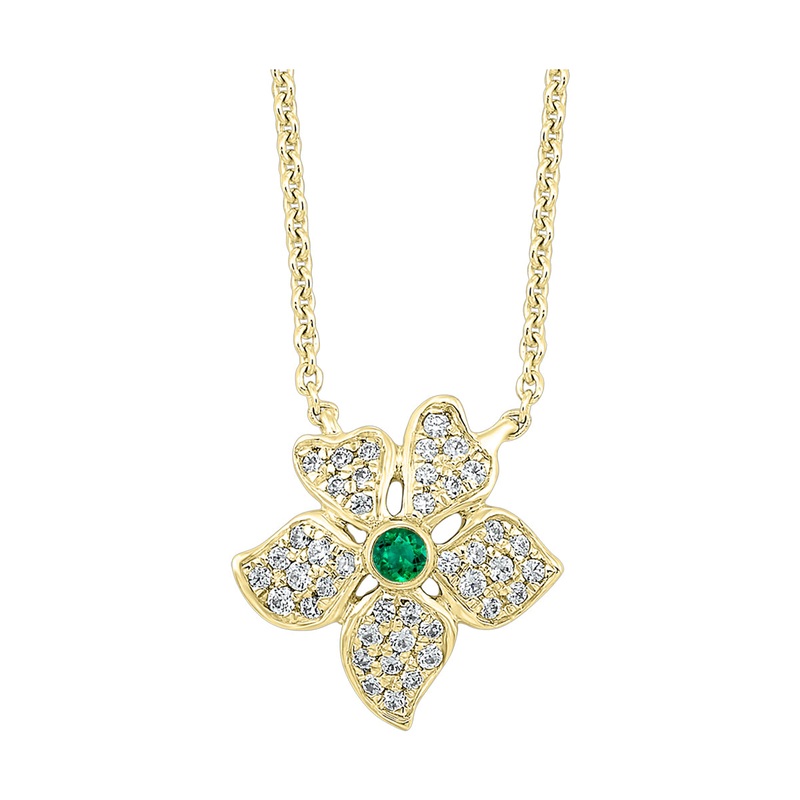 10Kt Yellow Gold Diamond 1/6Ctw & Emerald 1/20Ctw Pendant