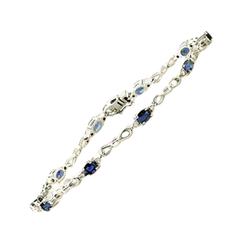 14Kt White Gold Diamond 1/4Ctw & Sapphire 1 3/4Ctw Bracelet