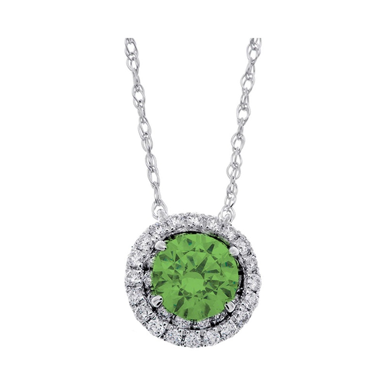 14Kt White Gold Diamond 1/7Ctw & Emerald 1/3Ctw Pendant