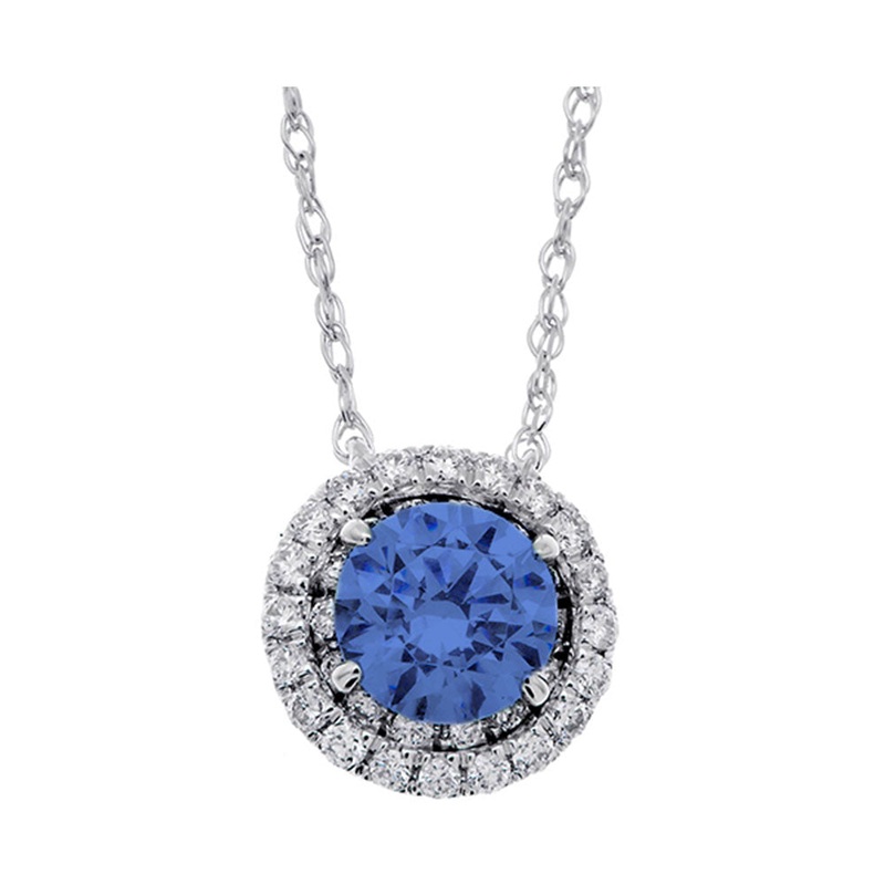 14Kt White Gold Diamond 1/7Ctw & Sapphire 1/2Ctw Pendant