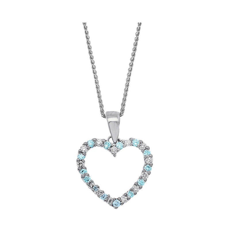 14Kt White Gold Diamond 1/8Ctw & Aquamarine 1/8Ctw Pendant