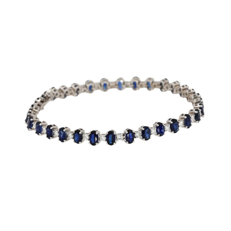 14Kt White Gold Diamond 1Ctw & Sapphire 8Ctw Bracelet