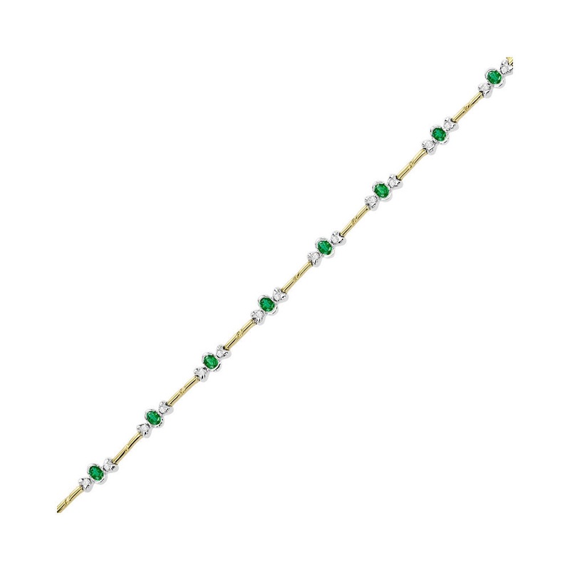 14Kt White Yellow Gold Diamond 1/3Ctw & Emerald 1 3/8Ctw Bracelet