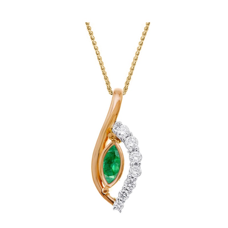 14Kt Yellow Gold Diamond 1/3Ctw & Emerald 1/2Ctw Pendant