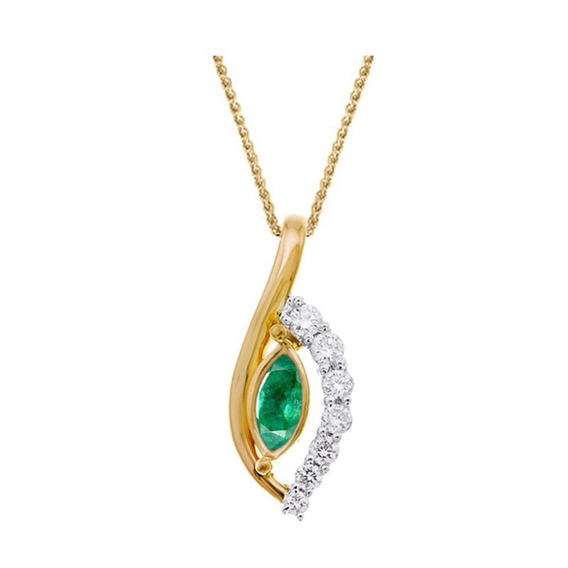 14Kt Yellow Gold Diamond 1/5Ctw & Emerald 1/2Ctw Pendant