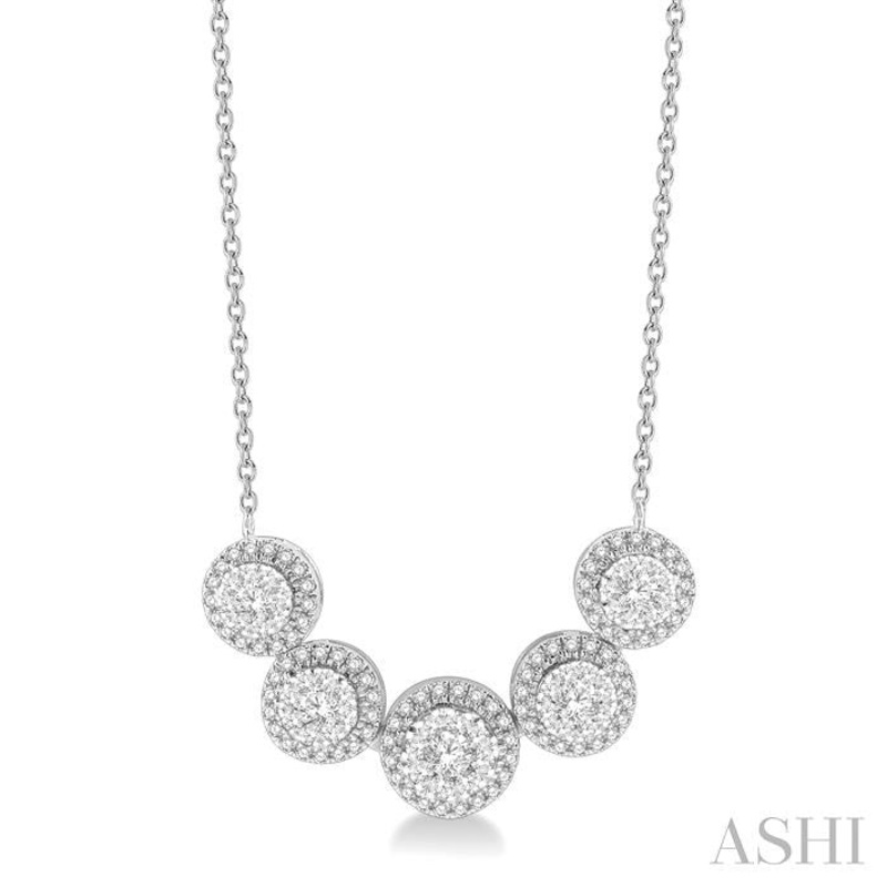 ROUND SHAPE 5 STONE HALO LOVEBRIGHT DIAMOND NECKLACE