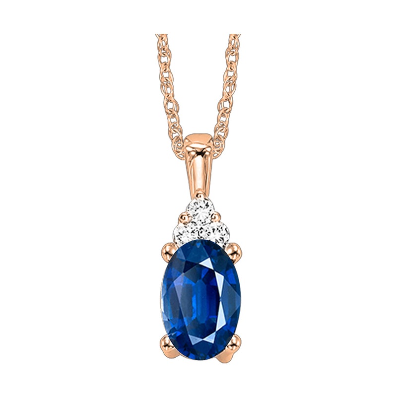 10Kt Rose Gold Diamond 1/50Ctw & Sapphire 1/2Ctw Pendant