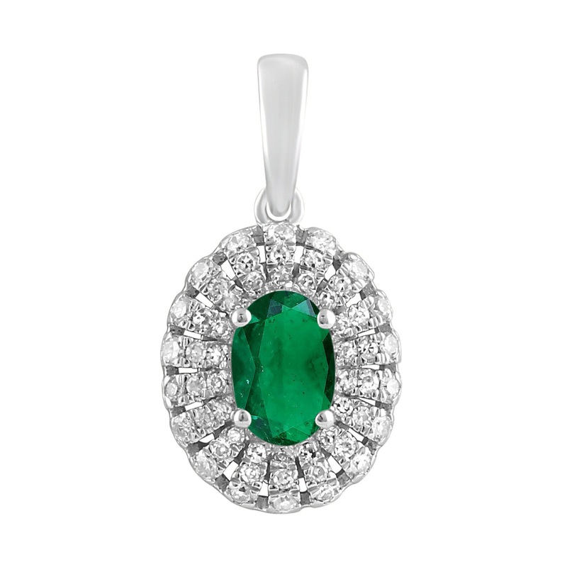 10Kt White Gold Diamond 1/7Ctw & Emerald 5/8Ctw Pendant