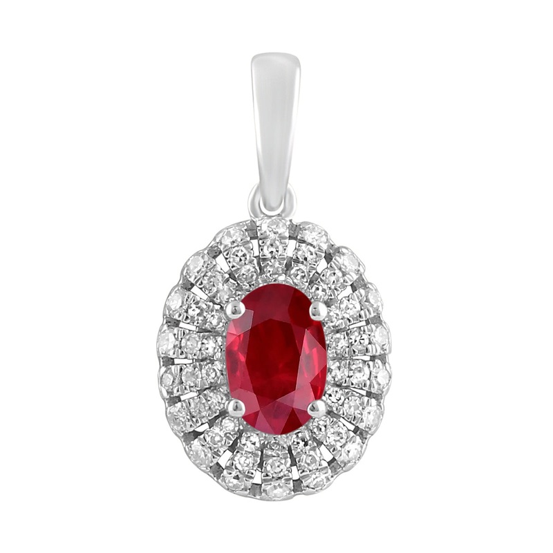 10Kt White Gold Diamond 1/7Ctw & Ruby 5/8Ctw Pendant