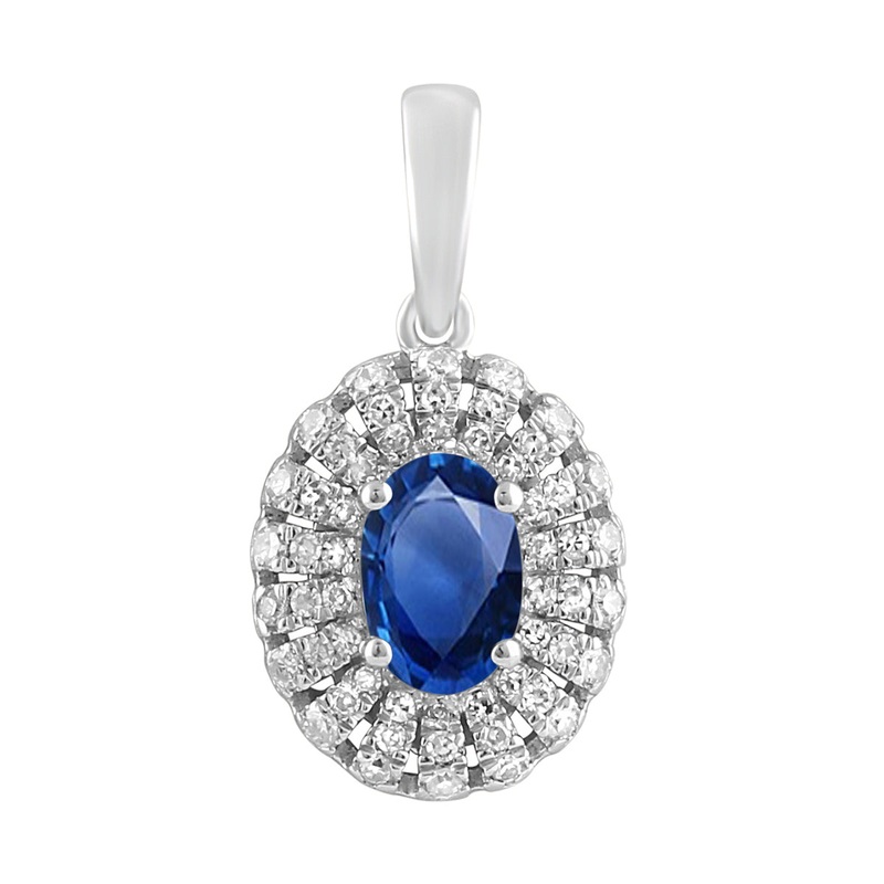 10Kt White Gold Diamond 1/7Ctw & Sapphire 5/8Ctw Pendant
