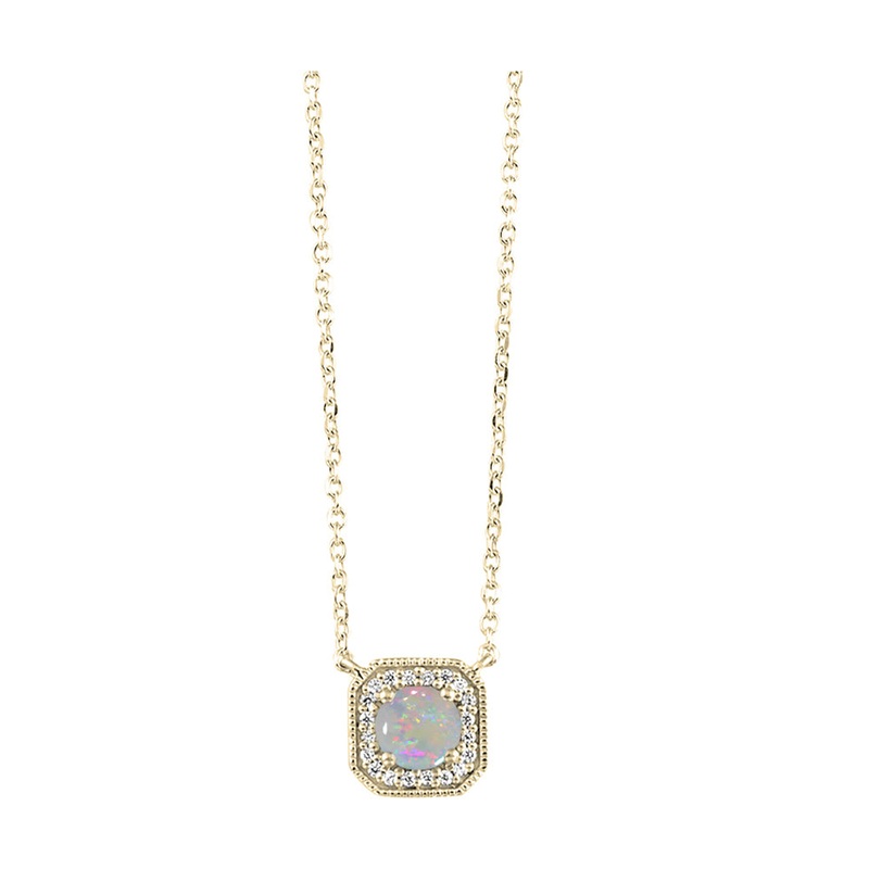 10Kt Yellow Gold Diamond 1/15Ctw & Opal 1/2Ctw Pendant
