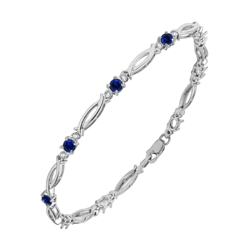 14Kt White Gold Diamond 1/10Ctw & Sapphire 1 1/2Ctw Bracelet