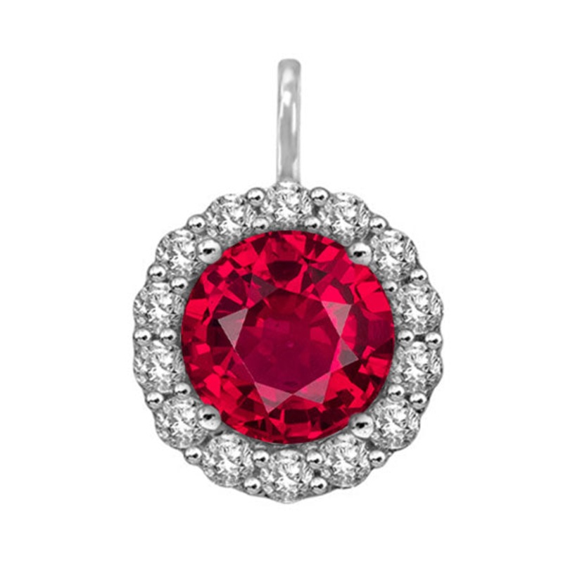 14Kt White Gold Diamond 1/2Ctw & Ruby 3/4Ctw Pendant