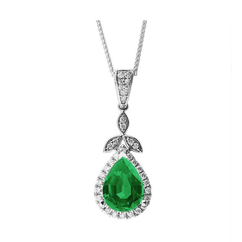 14Kt White Gold Diamond 1/5Ctw & Emerald 1 1/3Ctw Pendant