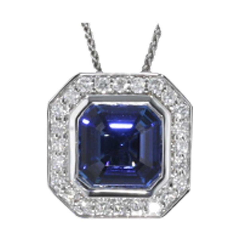 14Kt White Gold Diamond 1/8Ctw & Sapphire 1 1/10Ctw Pendant