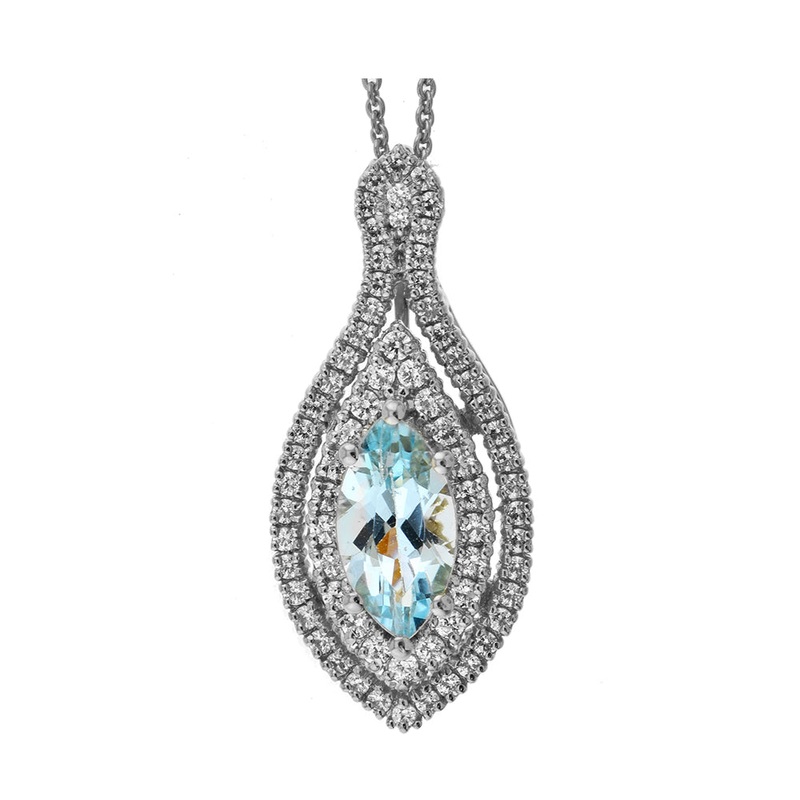 14Kt White Gold Diamond 3/4Ctw & Aquamarine 1 3/8Ctw Pendant