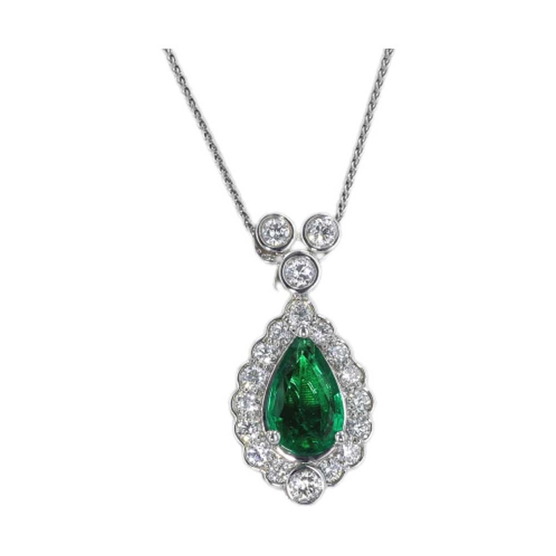 14Kt White Gold Diamond 3/8Ctw & Emerald 5/8Ctw Pendant