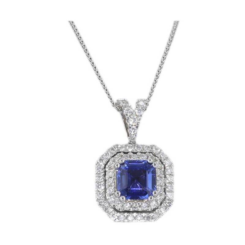 14Kt White Gold Diamond 3/8Ctw & Sapphire 1 1/5Ctw Pendant