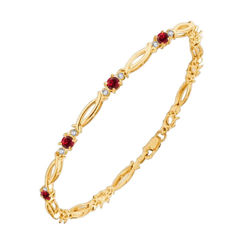 14Kt Yellow Gold Diamond 1/10Ctw & Ruby 1 3/4Ctw Bracelet