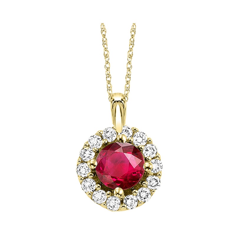 14Kt Yellow Gold Diamond 1/12Ctw & Ruby 1/4Ctw Pendant