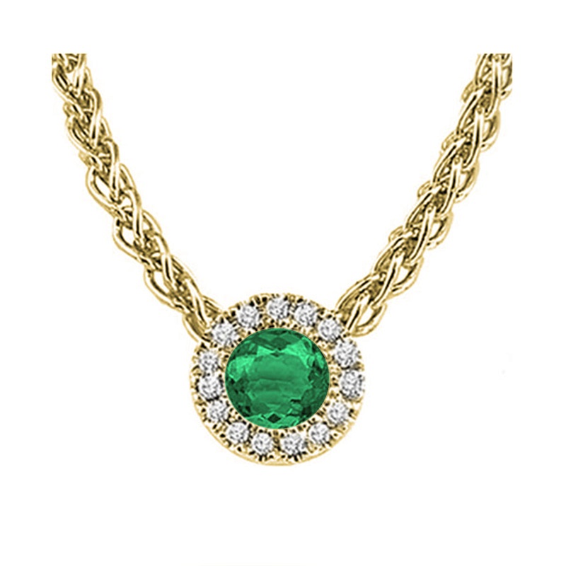 14Kt Yellow Gold Diamond 1/20Ctw & Emerald 1/3Ctw Pendant