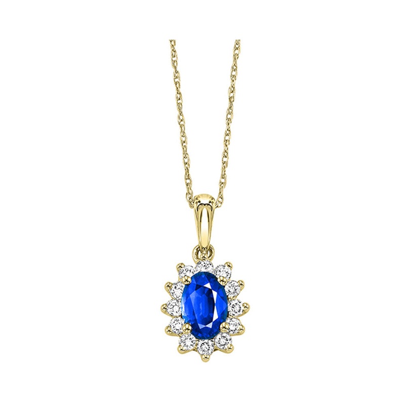 14Kt Yellow Gold Diamond 1/5Ctw & Sapphire 1/2Ctw Pendant