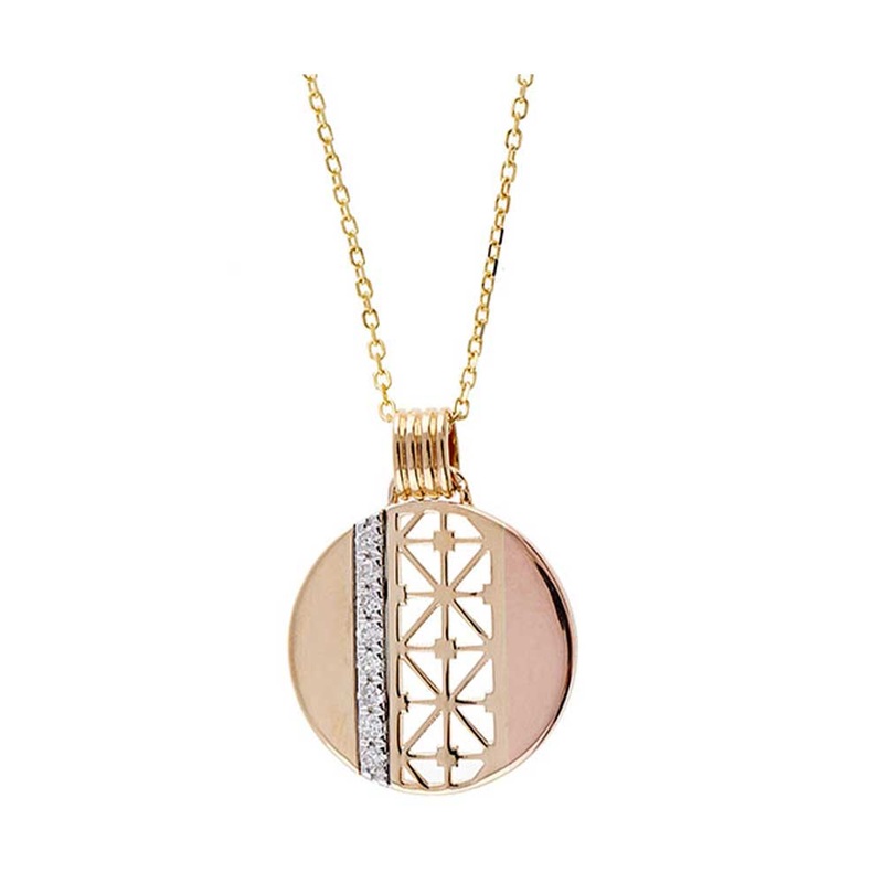 14Kt Tricolor Diamond 1/10Ctw Pendant