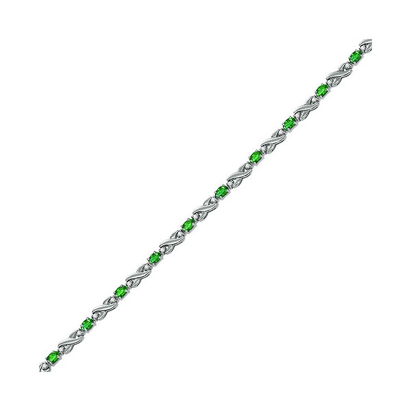 14Kt White Gold Diamond 1/2Ctw & Emerald 2 1/2Ctw Bracelet
