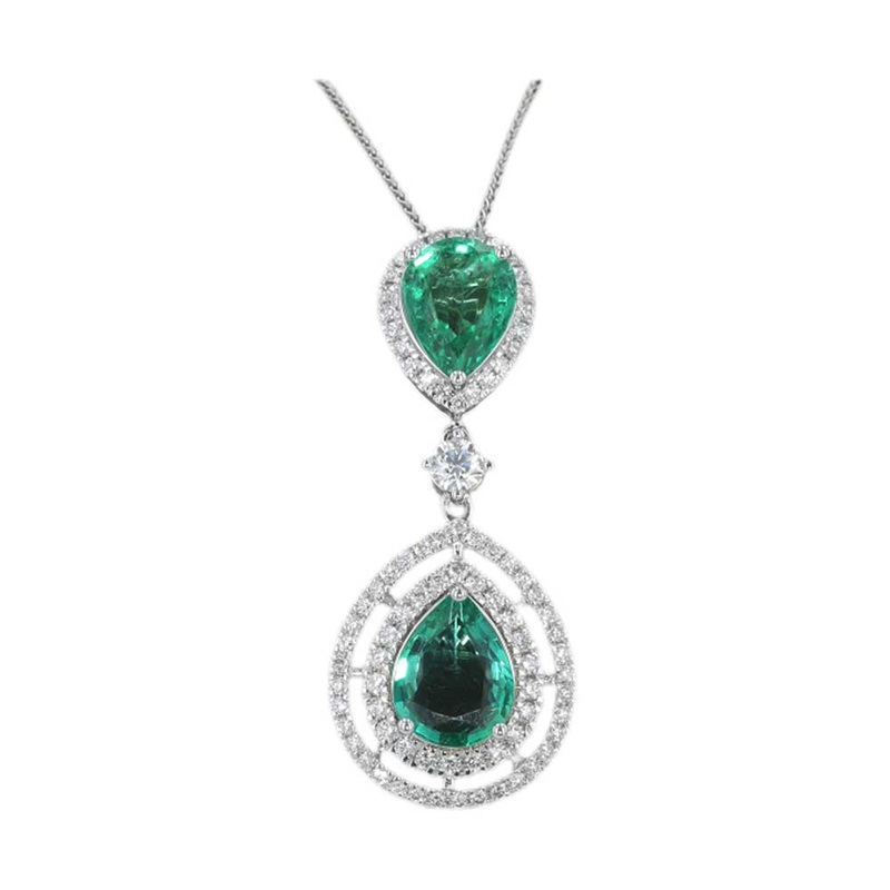 14Kt White Gold Diamond 1/2Ctw & Emerald 2 1/4Ctw Pendant
