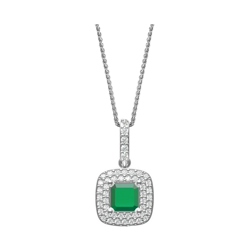 14Kt White Gold Diamond 1/3Ctw & Emerald 7/8Ctw Pendant