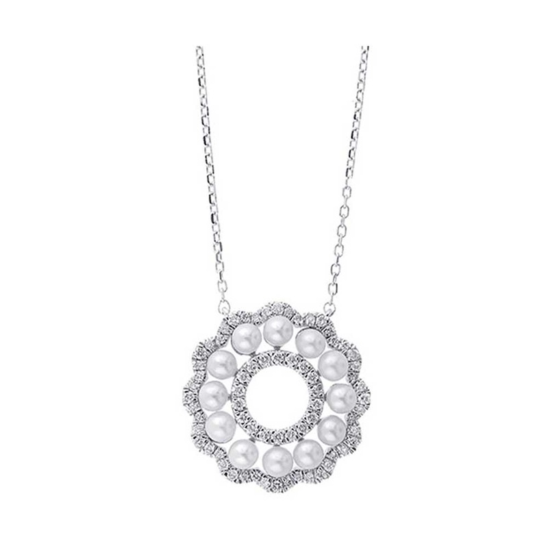 14Kt White Gold Diamond 1/4Ctw & Pearl 1 1/2Ctw Pendant