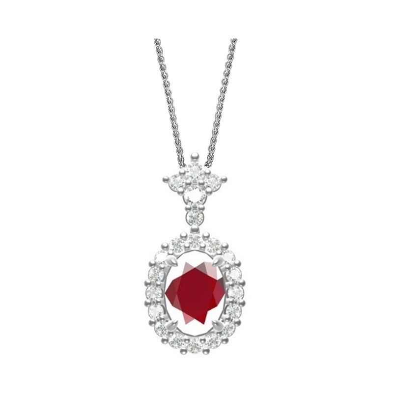 14Kt White Gold Diamond 1/4Ctw & Ruby 5/6Ctw Pendant