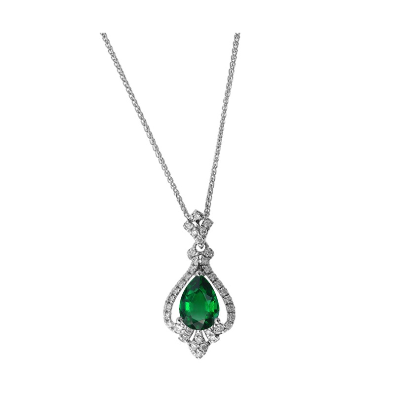 14Kt White Gold Diamond 1/5Ctw & Emerald 5/8Ctw Pendant