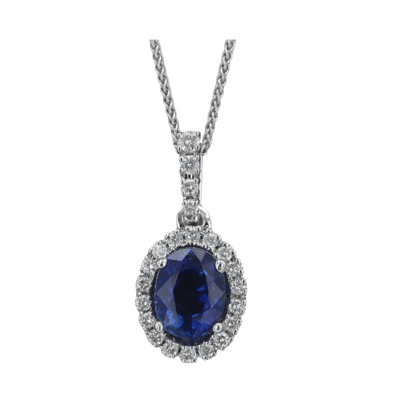14Kt White Gold Diamond 1/7Ctw & Sapphire 1Ctw Pendant