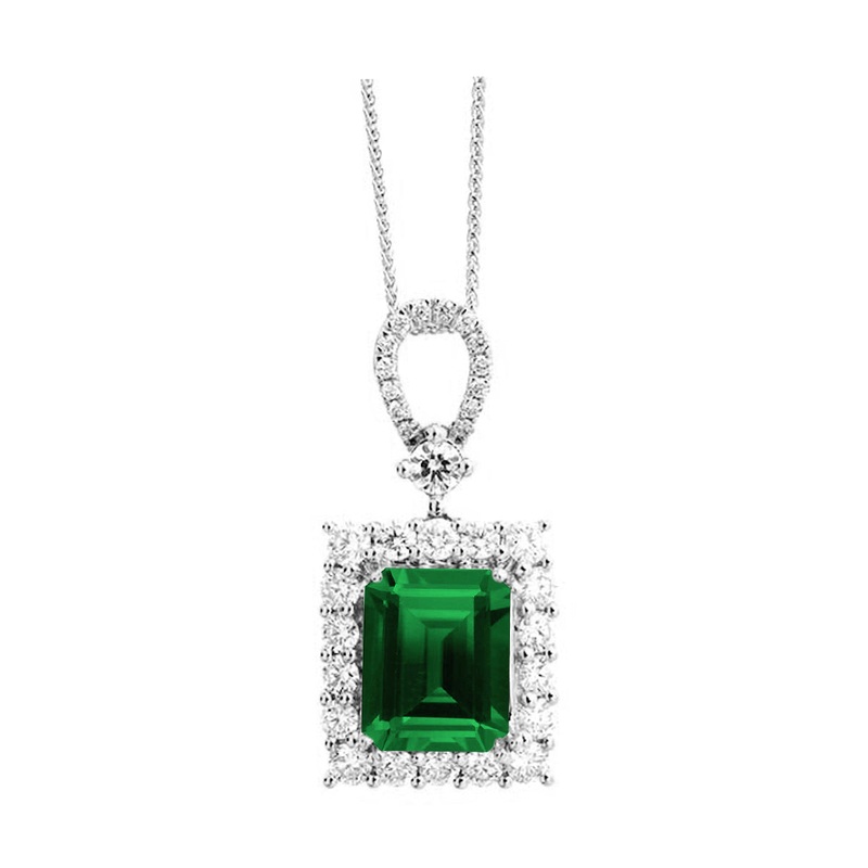 14Kt White Gold Diamond 3/4Ctw & Emerald 3Ctw Pendant