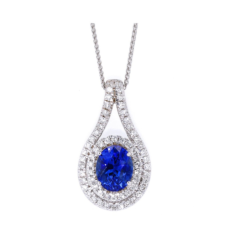 14Kt White Gold Diamond 3/8Ctw & Sapphire 1 3/4Ctw Pendant