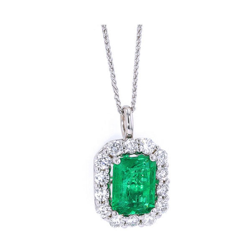 14Kt White Gold Diamond 5/8Ctw & Emerald 1 3/4Ctw Pendant