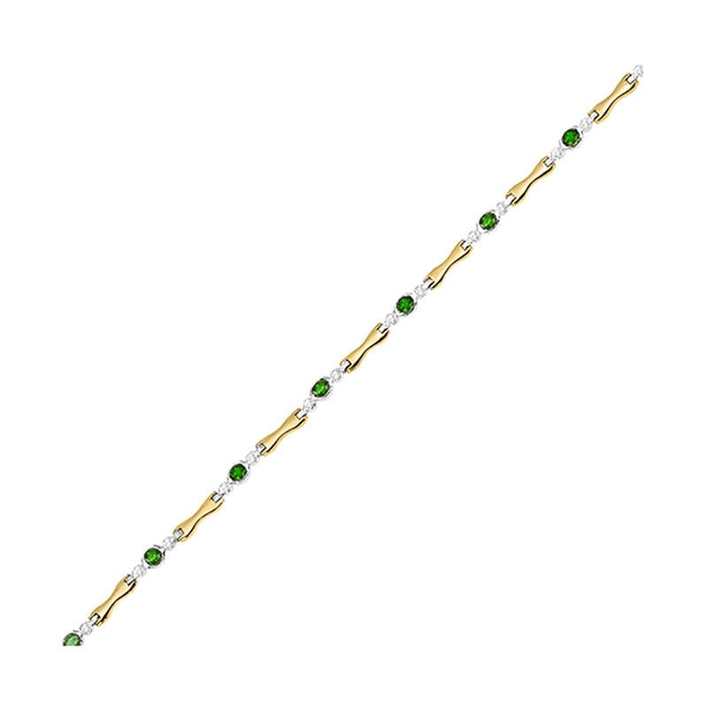 14Kt White Yellow Gold Diamond 1/4Ctw & Emerald 1 1/4Ctw Bracelet