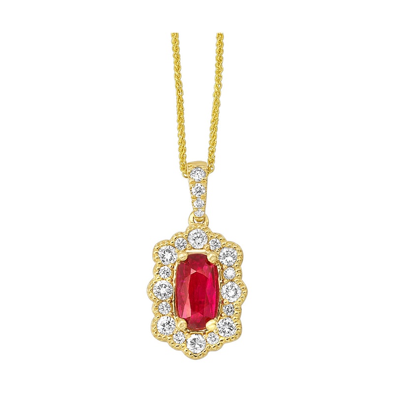14Kt Yellow Gold Diamond 1/2Ctw & Ruby 1Ctw Pendant