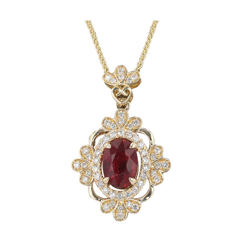 14Kt Yellow Gold Diamond 1/5Ctw & Ruby 1Ctw Pendant