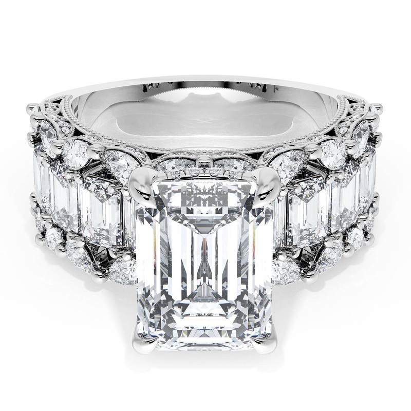 Emerald Solitaire Engagement Ring w/ Emerald & Pear Band