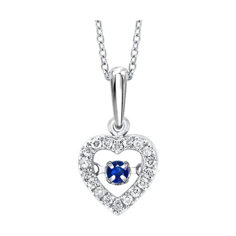 10Kt White Gold Diamond 1/10Ctw & Sapphire 1/10Ctw Pendant