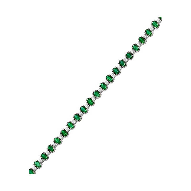 14Kt White Gold Diamond 1 5/8Ctw & Emerald 9 1/6Ctw Bracelet