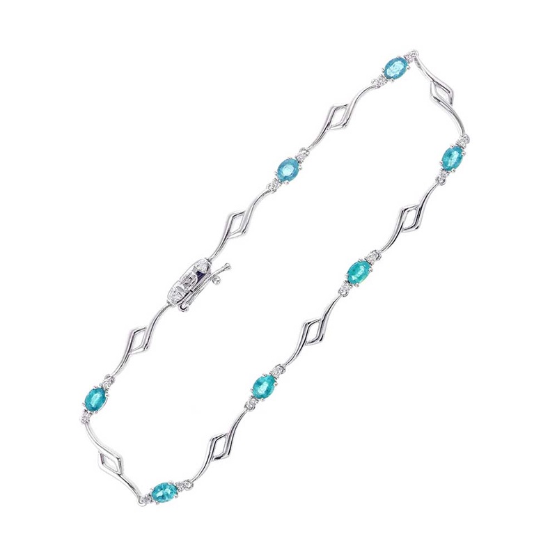 14Kt White Gold Diamond 1/5Ctw & Aquamarine 1 1/5Ctw Bracelet