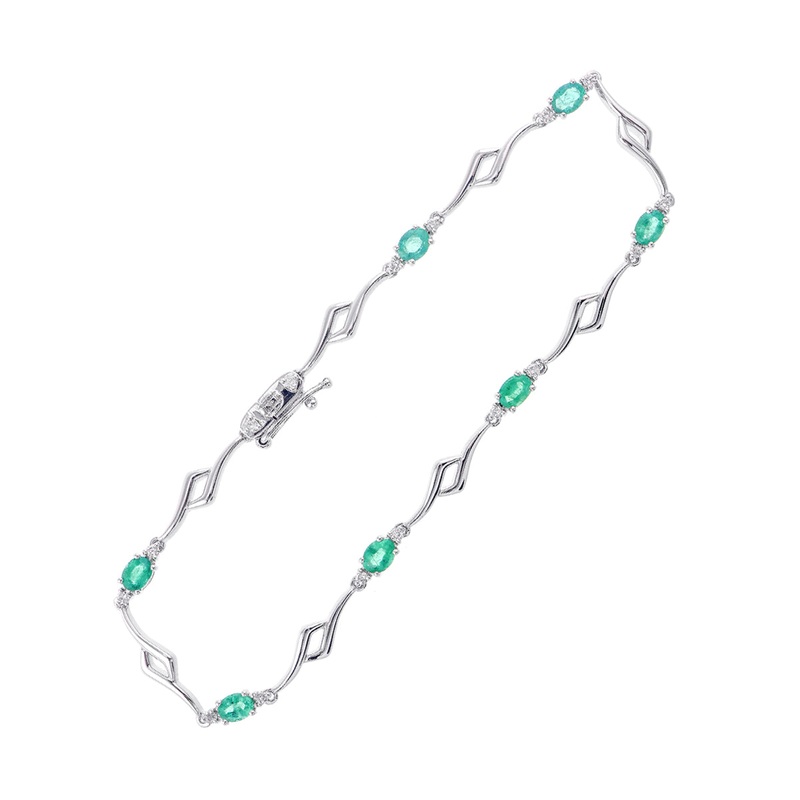 14Kt White Gold Diamond 1/5Ctw & Emerald 1 1/5Ctw Bracelet